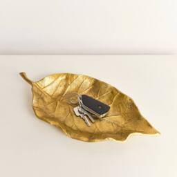 Melody Maison Large Antique Gold Bay Leaf Shaped Trinket Tray - 36cm - thumbnail 3