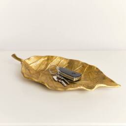 Melody Maison Large Antique Gold Bay Leaf Shaped Trinket Tray - 36cm - thumbnail 6