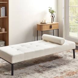 Wyld and Coco White Bouclé Chaise Longue with Metal Legs