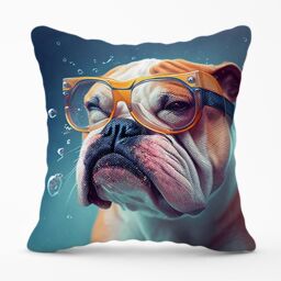 Warren Reed - Designer Bulldog With Glasses Splashart Outdoor Cushion in Brown - Size: 60 cm x 60 cm - thumbnail 1