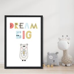 ARTZE Cute Dream Big Bear Scandi Quote Framed Print SIZE: A3 with Black Frame in Pale Blue - Size: A4 - thumbnail 2