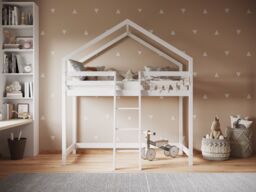 Flair Nook House Mid Sleeper Bed in White - Size: Single