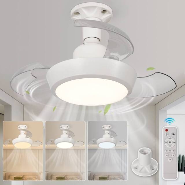 Harper Living Ceiling Fans with Lights, E27 Screw in Fan, 3 Retractable Blades White - image 1