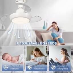 Harper Living Ceiling Fans with Lights, E27 Screw in Fan, 3 Retractable Blades White - thumbnail 4