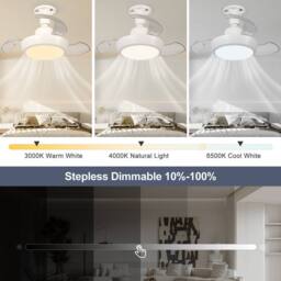 Harper Living Ceiling Fans with Lights, E27 Screw in Fan, 3 Retractable Blades White - thumbnail 2