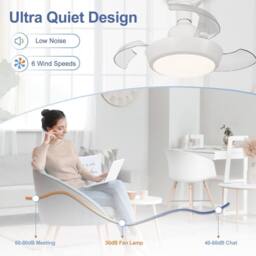 Harper Living Ceiling Fans with Lights, E27 Screw in Fan, 3 Retractable Blades White - thumbnail 3