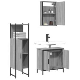 Berkfield Home 3 Piece Bathroom Furniture Set Grey Sonoma Engineered Wood - thumbnail 4