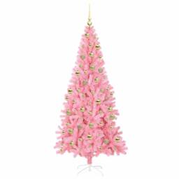 Berkfield Home Christmas Tree with 300 LEDs with Stand Pink 210 cm PVC - thumbnail 4
