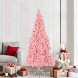 Berkfield Home Christmas Tree with 300 LEDs with Stand Pink 210 cm PVC