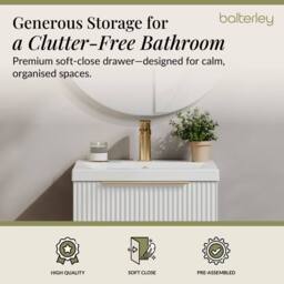 Balterley Front Wall Hung Single Drawer Vanity Basin Unit, Satin White, 500mm in White - thumbnail 3