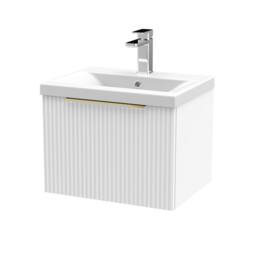 Balterley Front Wall Hung Single Drawer Vanity Basin Unit, Satin White, 500mm in White - thumbnail 1