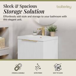 Balterley Front Wall Hung Single Drawer Vanity Basin Unit, Satin White, 500mm in White - thumbnail 2