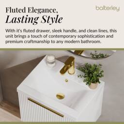 Balterley Front Wall Hung Single Drawer Vanity Basin Unit, Satin White, 500mm in White - thumbnail 4