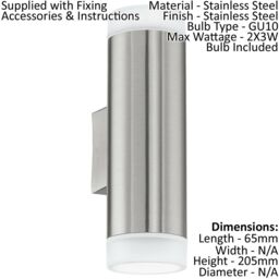 Loops IP44 Outdoor Up & Down Wall Light Stainless Steel 2x 3W GU10 Bulb Porch Lamp in Metallics - thumbnail 2