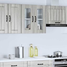 Berkfield Home Kitchen Wall Cabinet with Glass Door Kalmar Grey Sonoma Engineered Wood - thumbnail 3