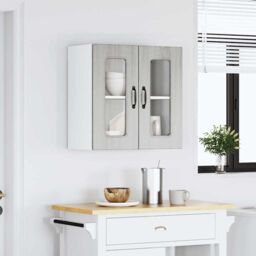 Berkfield Home Kitchen Wall Cabinet with Glass Door Kalmar Grey Sonoma Engineered Wood - thumbnail 4