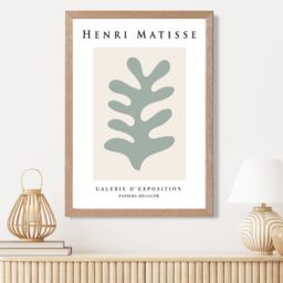 ARTZE Matisse Floral Cutout Beige & Sage Green Exhibition Framed Print SIZE: A3 with Oak Frame in Pale Green - Size: A4 - thumbnail 2