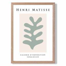 ARTZE Matisse Floral Cutout Beige & Sage Green Exhibition Framed Print SIZE: A3 with Oak Frame in Pale Green - Size: A4 - thumbnail 1