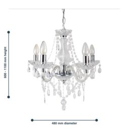 First Choice Lighting Clear & Chrome Marie Therese Style 5 x 40W Chandelier - thumbnail 5
