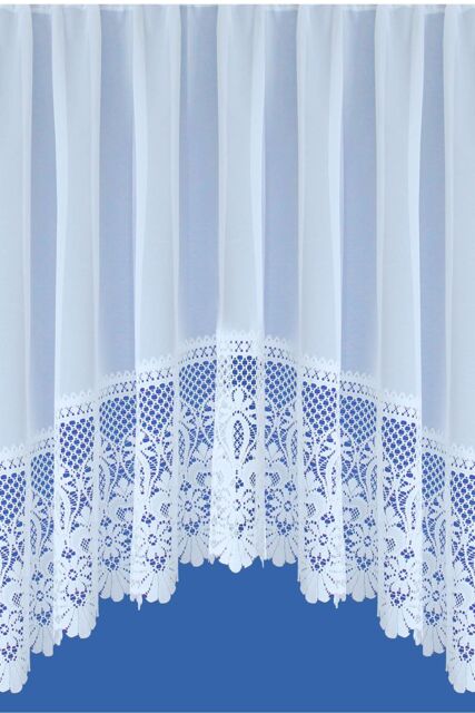 Tyrone Textiles Traditional Base Design Net Lace Curtain Jardiniere with Elevated Base in White - Size: 254 cm width x 122 cm drop - image 1