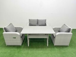 Fimous Light Grey PE Wicker Rattan Garden Furniture Set Sofa Set Reclining Chair Rectangular Dining Table 4 Seater - thumbnail 1