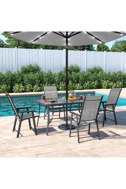 Living and Home Aamorah 4 Seater Garden Dining Set With Umbrella in Black