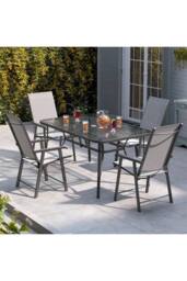 Living and Home Aamorah 4 Seater Garden Dining Set With Umbrella in Black - thumbnail 2