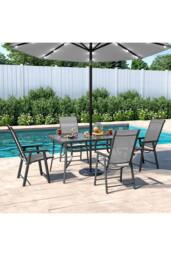 Living and Home Aamorah 4 Seater Garden Dining Set With Umbrella in Black - thumbnail 1