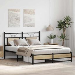 Berkfield Home Bed Frame without Mattress Sonoma Oak 140x200 cm Engineered Wood in Brown - thumbnail 5