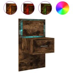 Berkfield Home Wall-mounted Bedside Cabinet with LED Lights Smoked Oak in Brown - thumbnail 1