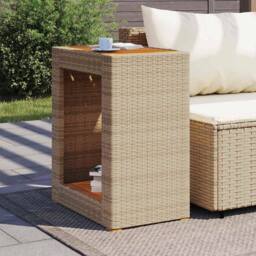 Berkfield Home Garden Side Table with Wooden Top Beige 60x40x75 cm Poly Rattan - Size: 60 x 40 x 75 cm - thumbnail 3