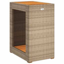 Berkfield Home Garden Side Table with Wooden Top Beige 60x40x75 cm Poly Rattan - Size: 60 x 40 x 75 cm - thumbnail 7
