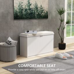 HOMCOM Shoe Storage Bench with Cushion & Flip-Drawer in White - thumbnail 4
