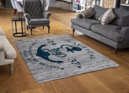 Benjamin Tate Design Anchor Print On Wood Rug in Natural - Size: Large - thumbnail 2
