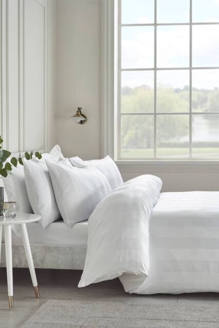 Catherine Lansfield 'So Soft Satin Stripe' Duvet Cover Set in White - Size: Super King - image 1