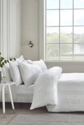 Catherine Lansfield 'So Soft Satin Stripe' Duvet Cover Set in White - Size: Super King - thumbnail 1
