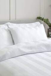 Catherine Lansfield 'So Soft Satin Stripe' Duvet Cover Set in White - Size: Super King - thumbnail 2