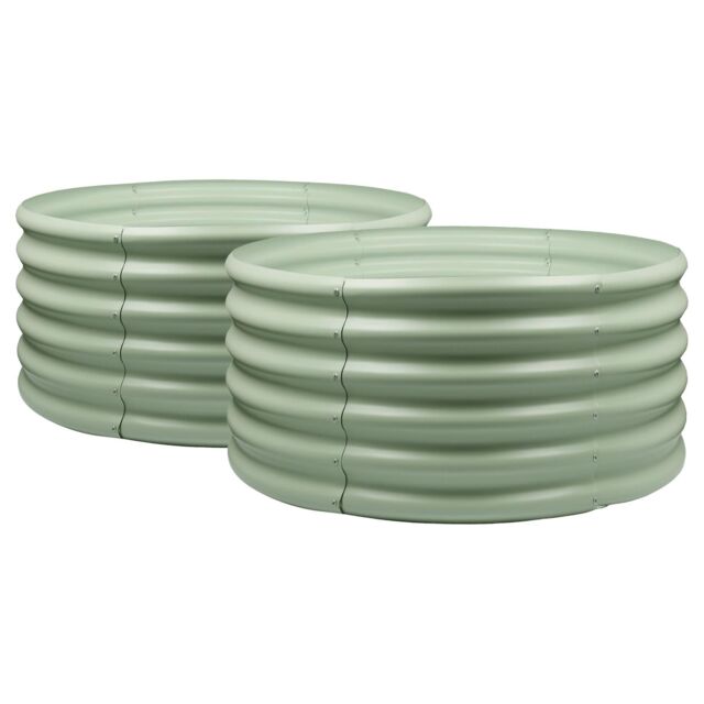 Harbour Housewares Raised Garden Beds - 2x Round Bottomless Galvanised Steel Planter 90 x 45cm in Green - Size: 90 x 45 cm - image 1
