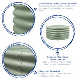 Harbour Housewares Raised Garden Beds - 2x Round Bottomless Galvanised Steel Planter 90 x 45cm in Green - Size: 90 x 45 cm - thumbnail 2