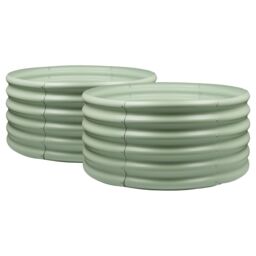 Harbour Housewares Raised Garden Beds - 2x Round Bottomless Galvanised Steel Planter 90 x 45cm in Green - Size: 90 x 45 cm