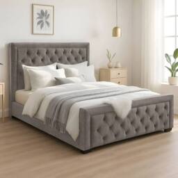 Bed Time UK Naples Bed Frame with Chesterfield Floor Standing Headboard & FB in Grey - Size: Single - thumbnail 1