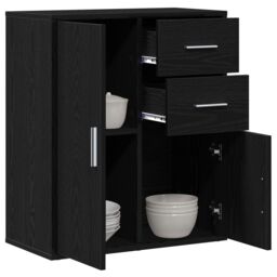 Berkfield Home Sideboard with Drawer with Shelf Black oak 60 x 31 x 70 cm Engineered wood - thumbnail 3