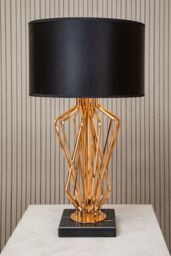 Orsina Modern Table Lamp With Black Fabric Shade, Bronze Metal Frame & Marble Base, Contemporary Desk Lamp in Gold - thumbnail 2