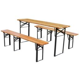 Nordara Outdoor Wooden Folding Beer Table Bench Set Trestle Garden Steel Leg in Brown - Size: 130 cm x 60 cm