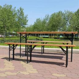 Nordara Outdoor Wooden Folding Beer Table Bench Set Trestle Garden Steel Leg in Brown - Size: 130 cm x 60 cm - thumbnail 6