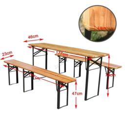 Nordara Outdoor Wooden Folding Beer Table Bench Set Trestle Garden Steel Leg in Brown - Size: 130 cm x 60 cm - thumbnail 2