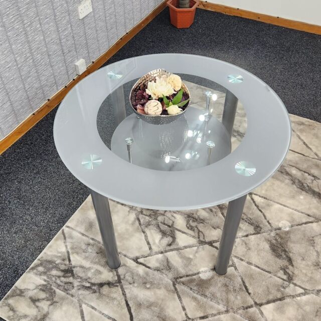 KOSY KOALA Glass Grey Dining Table Round Dining Table Dining Room Kitchen Furniture - image 1