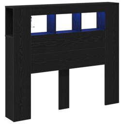 Berkfield Home Storage Headboard with LED Lights Black Oak 120x18, 5x103, 5 cm - thumbnail 3