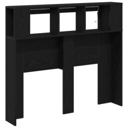 Berkfield Home Storage Headboard with LED Lights Black Oak 120x18, 5x103, 5 cm - thumbnail 8