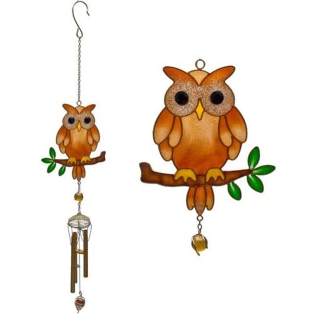 Garden Greatness Hanging Glass Owl Windchime for Garden Decor - Size: 1 Pack